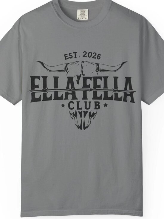 Teresa D Tops - Ella Fella Club Bull Skull T-Shirt EST 2026 Western Graphic T Shirt 257